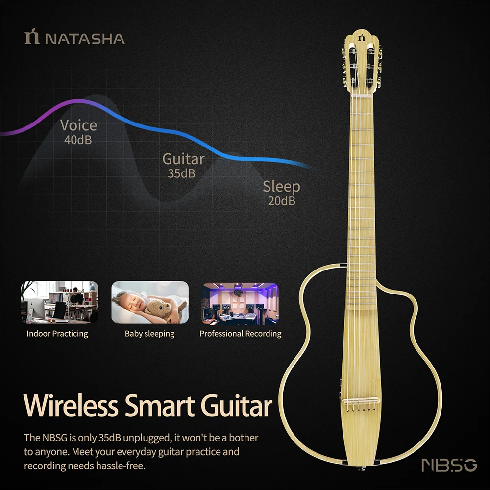 Natasha NBSG wireless compact travel Nylon strings silent crossover smart guitar