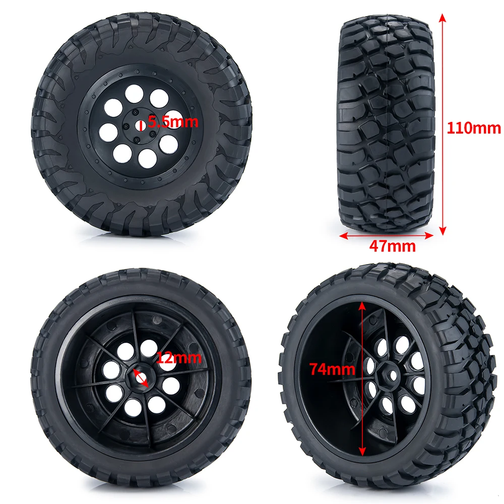 TRINOOD 4PCS RC Wheels Set Plastic Wheel Rim Rubber Tires for 1/10 Short Course Truck Car Slash SENTON HPI HSP VKAR 10SC Parts