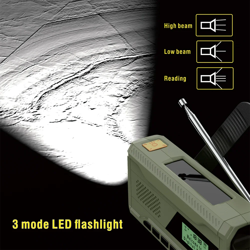 محمول DAB + راديو رقمي قابل لإعادة الشحن راديو FM مع مصباح يدوي مكبر صوت BT راديو بالطاقة الشمسية راديو الطقس في حالات الطوارئ للتخييم العاصفة #3
