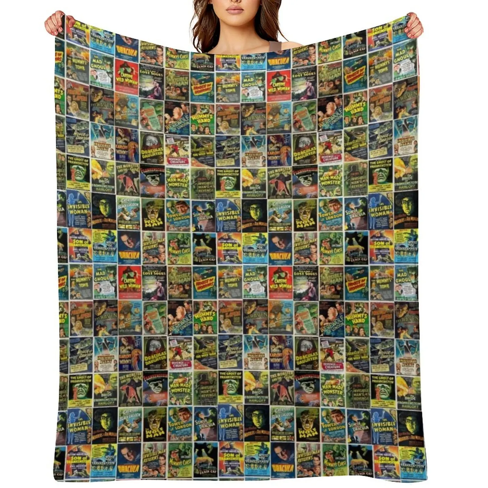 

Universal Monsters Poster Collage Throw Blanket Travel Camping Hairy Cute Plaid Blankets