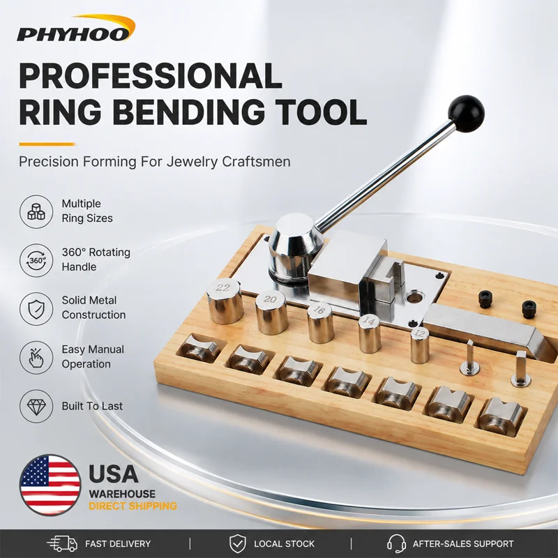 PHYHOO Professional Ring Bending Tool Jewelry Ring Bender Machine 360 Rotating Handle Metal Forming Tool With Dies USA Warehouse