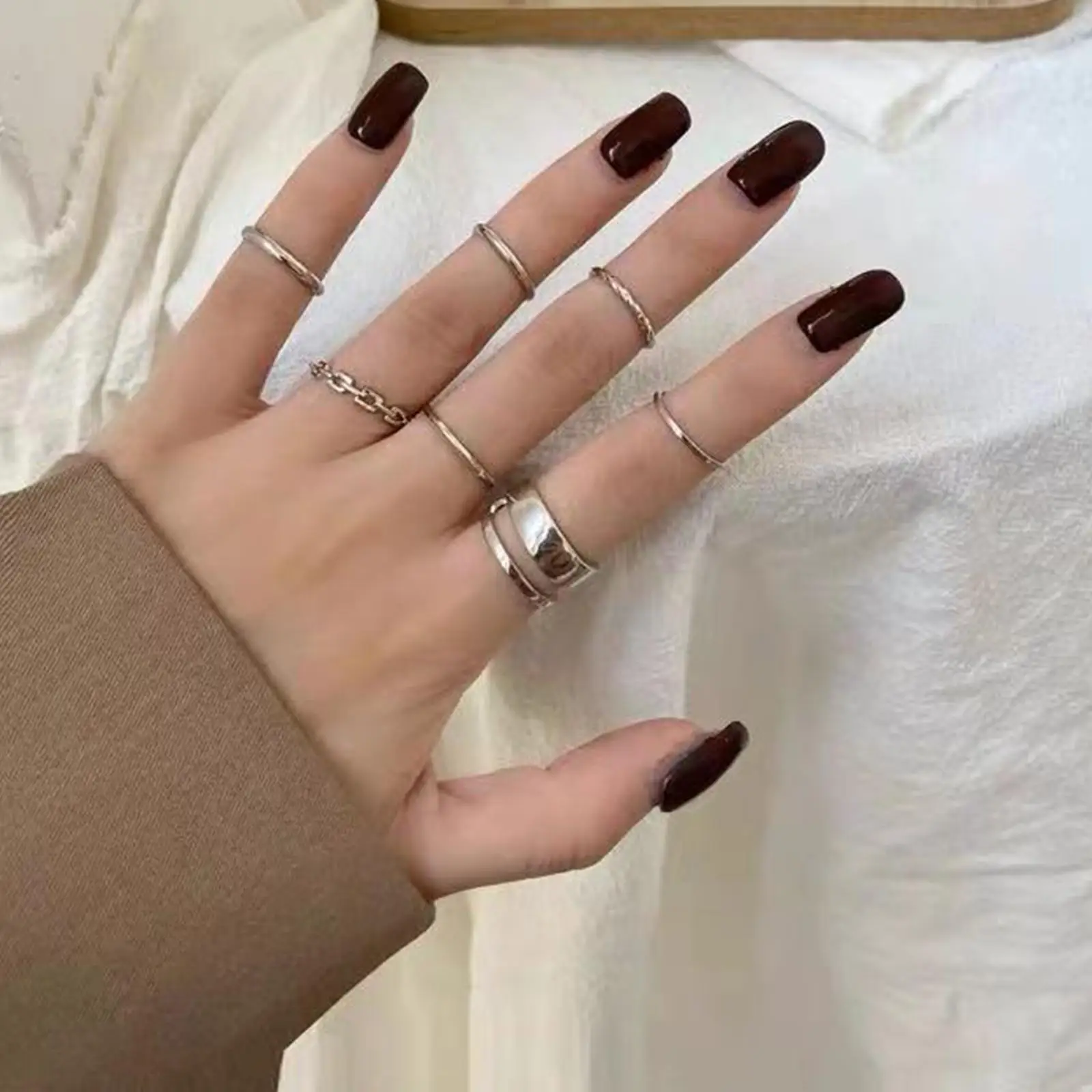 7PCS/SET Korea Fashion Mixed Minimalist Set Geometric Round Metal Gold Silver Color Cuff Open Rings Jewelry For Women