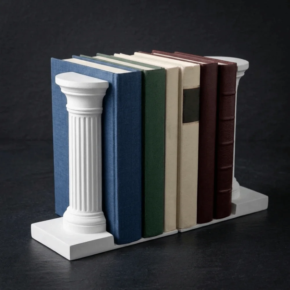 1 Pair L-Shape Roman Column Book End Stable Artistic Architecture Style Bookend Black White 3D Printing Book Holder