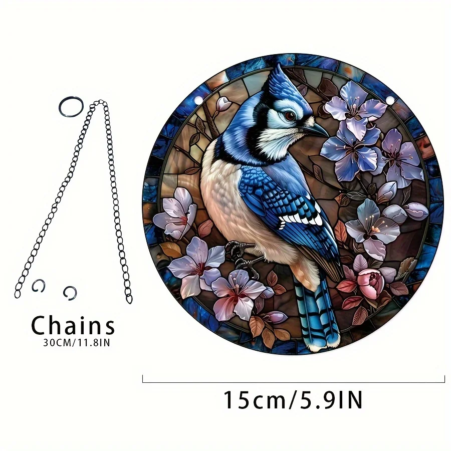 صائد شمس روبن مستدير على الطراز الكلاسيكي ، نافذة ملطخة أكريليك مع سلسلة معلقة ، ديكور جدار الشرفة المنزلية ، ماسك شمس للحيوانات ، 1 ks #5