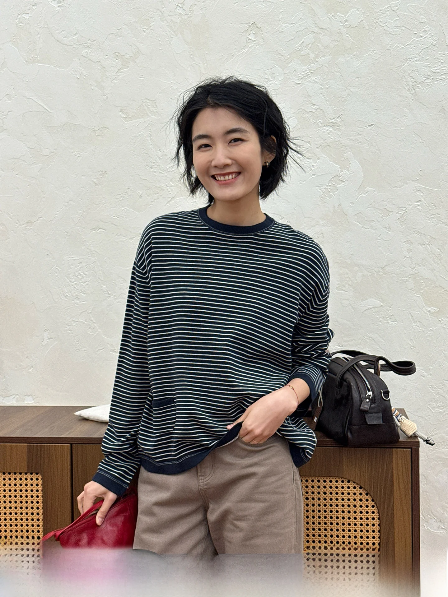

Langqing Women's Loose Long Sve Knitted Top Spring 2026 New Sle Casual Stripe Inner Wear Base irt Breathable Cotton