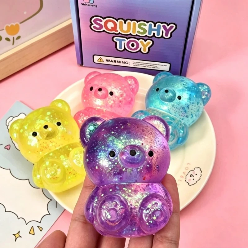 Maltose‑texture bear decompression toy glitter slow‑rebound squishy bear anti‑stress vent squeeze rebound toy random color