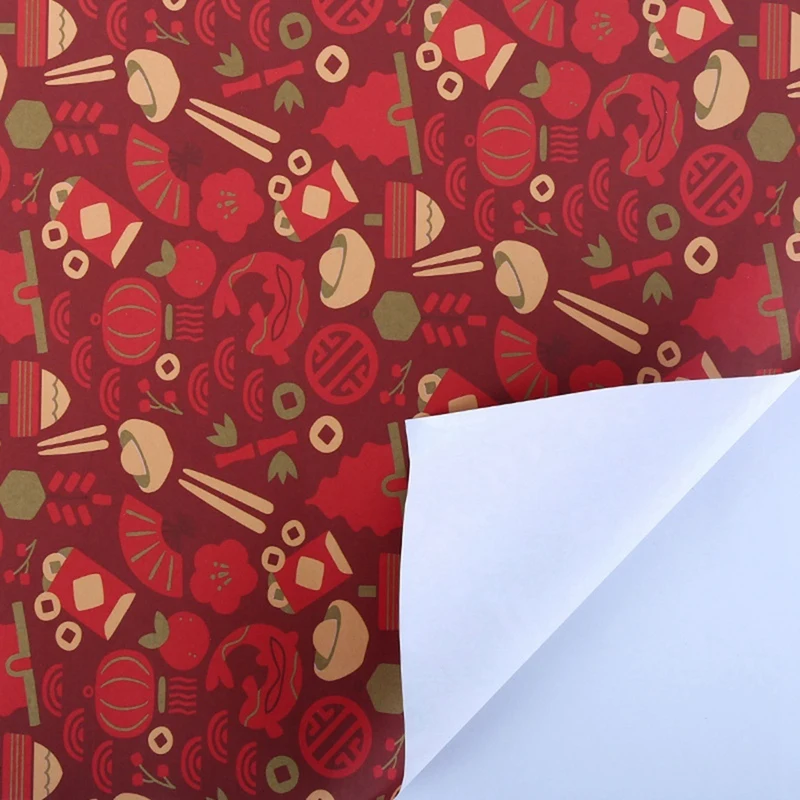 Wrapping Paper Sheets Set Of 6 With Ribbons ,Spring Festival Chinese New Year DIY Gift Red Wrapping Paper,70Cm X 50Cm