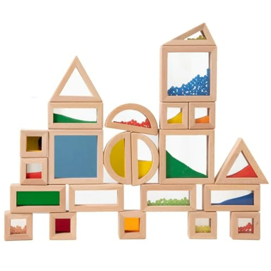 

23PCS Sensory Blocks for Toddlers 1-3 and 4-8 - Large Montessori Wooden Building Blocks with Rainbow Colors, Stacking Toys for
