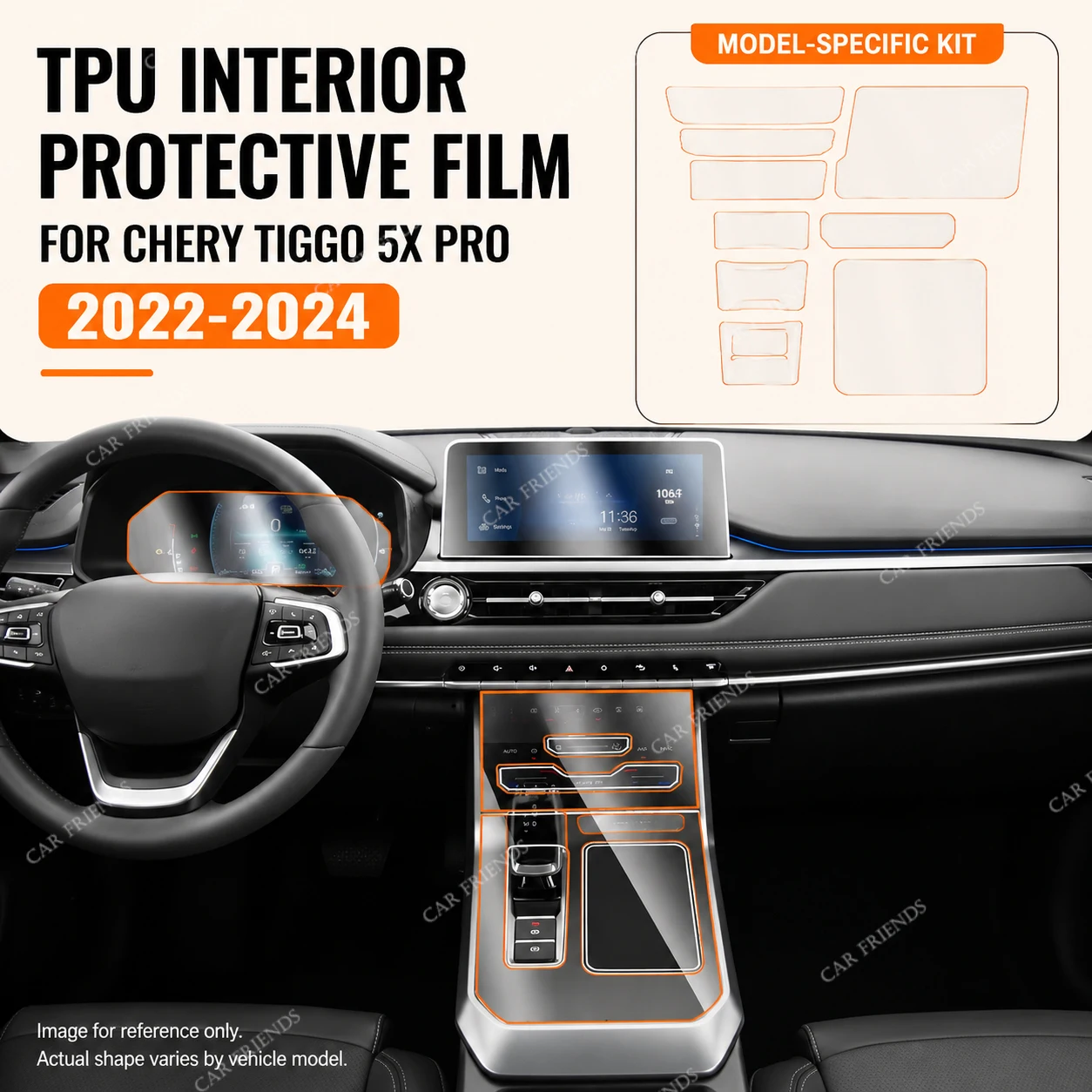 For CHERY TIGGO 5X Pro 2022-2024 Transparent Interior Protective Film Dashboard Panel Sticker Anti-Scratch Automotive Accessorie