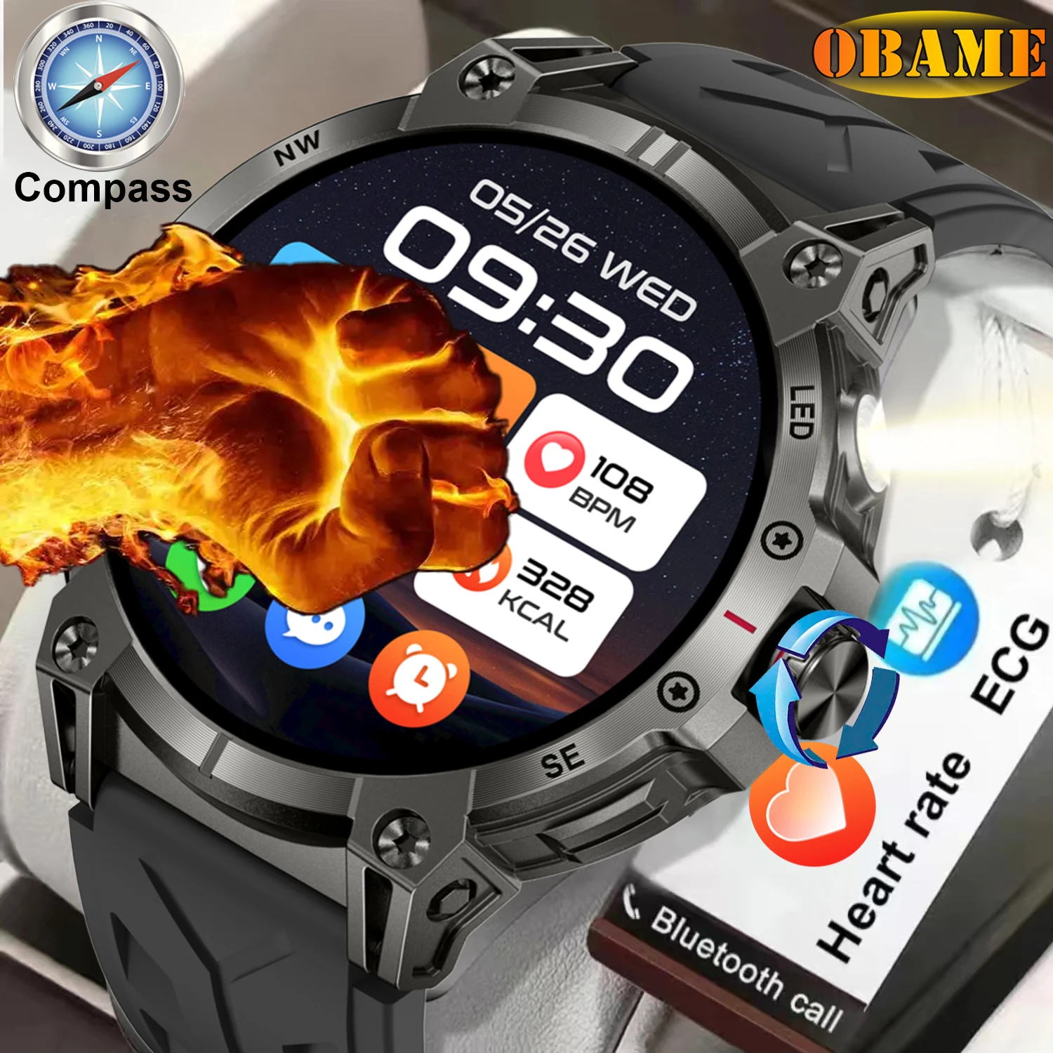 Smart Watch Men 360*360 AMOLED HD Screen Waterproof Sport Fitness Watches Flashlight New Men Smartwatch For Andrio IOS 2025 NEW