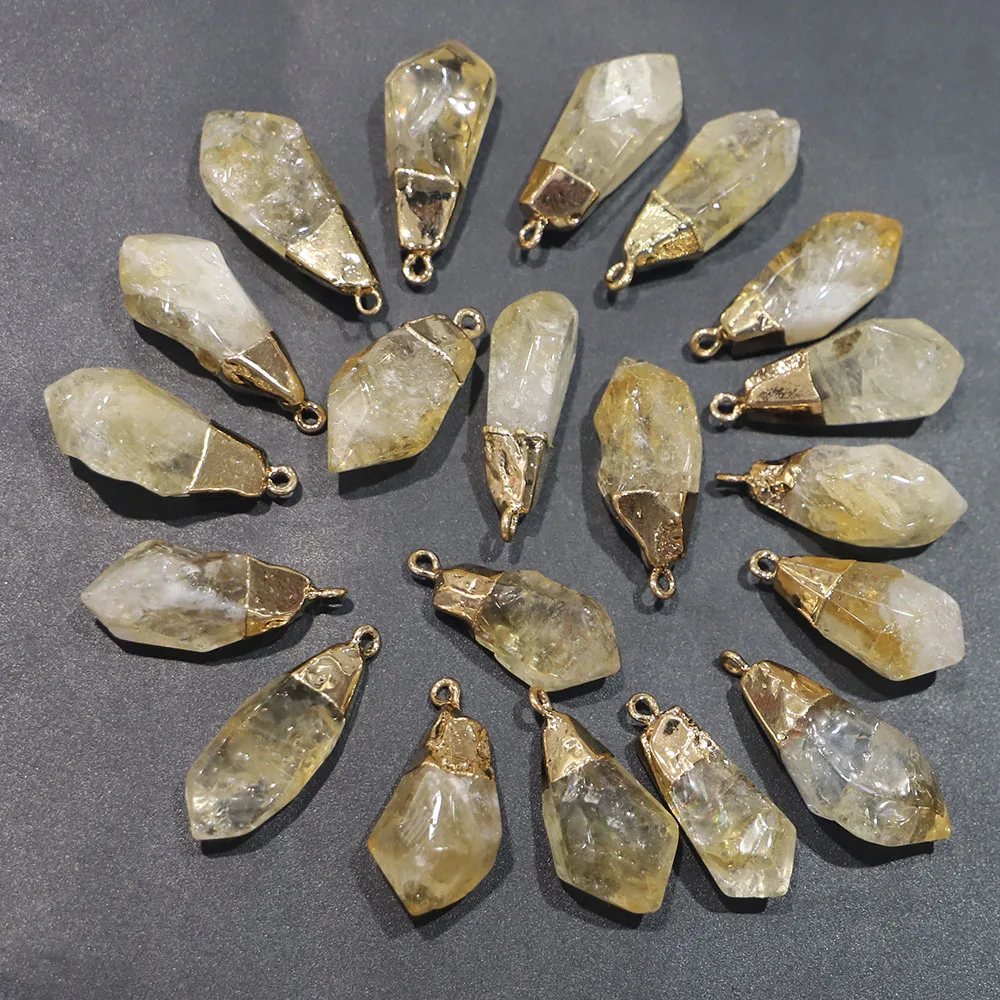 Natural Stone Irregular Citrines Pendant Gold Head Crystal Charms For DIY Fashion Jewelry Making Necklaces Earring Bracelet 6Pcs