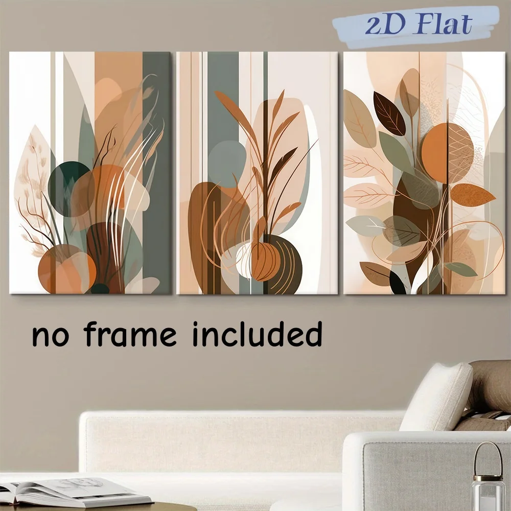 3-piece set of modern abstract geometric plant canvas paintings, Nordic style living room entrance decoration paintings, simple