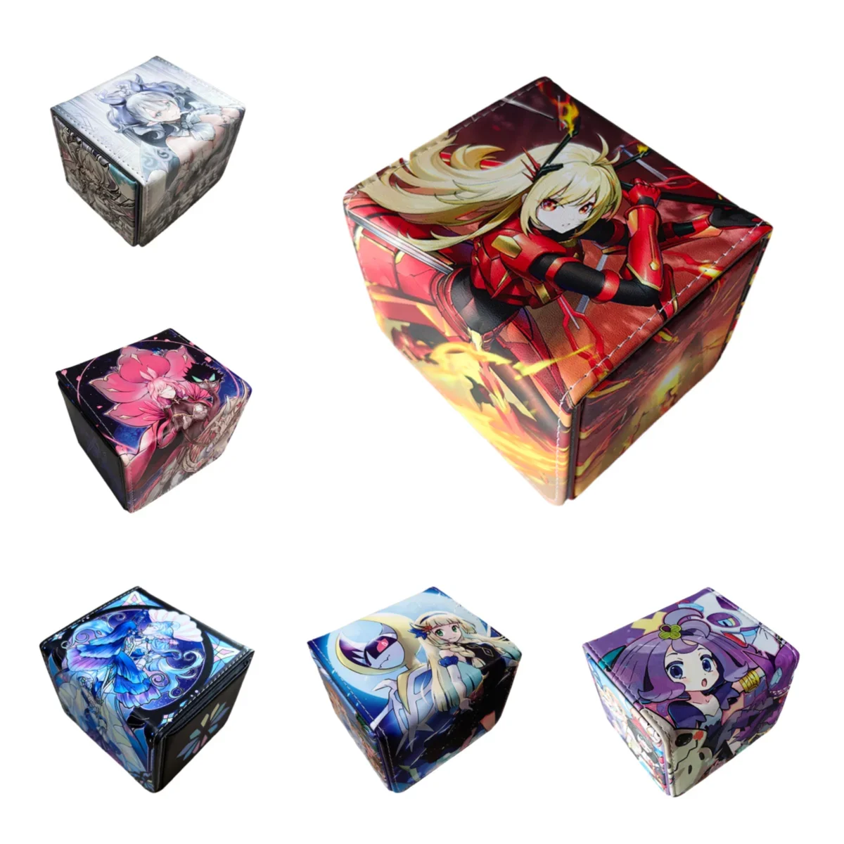 PTCG OPCG OCG Anime Game Pokemon Yu Gi Oh TCG Card Box Leather Storage Box Acerola Lillie Sky Striker Ace Collection Gift Toys