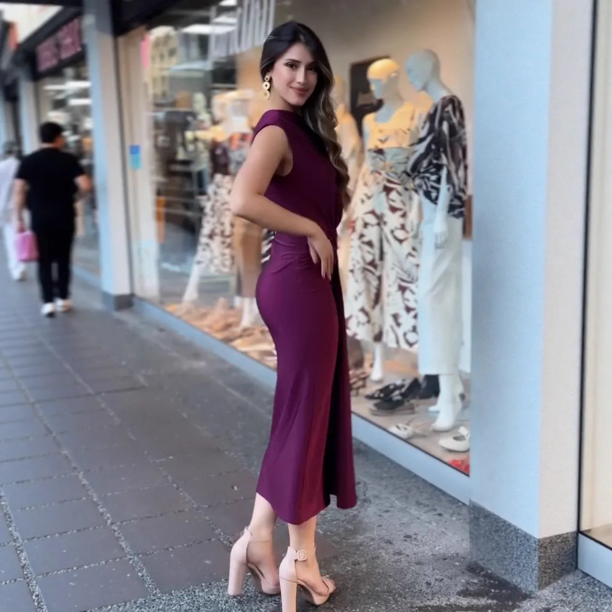2025 Summer New One Shoulder Bodycon Tight Fit Dress Women Elegant Sexy Evening Gown Purple Red Multiple Sizes Available