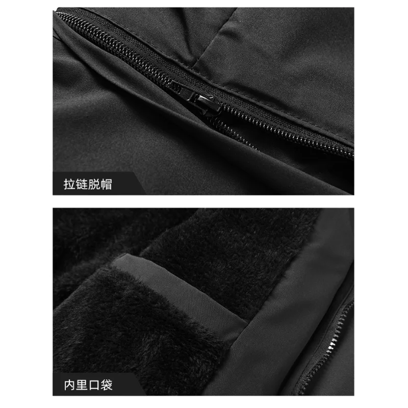 سترة رجالية بغطاء للرأس بلون سادة وأكمام طويلة وسحاب وزر متوسط الطول كاجوال #6