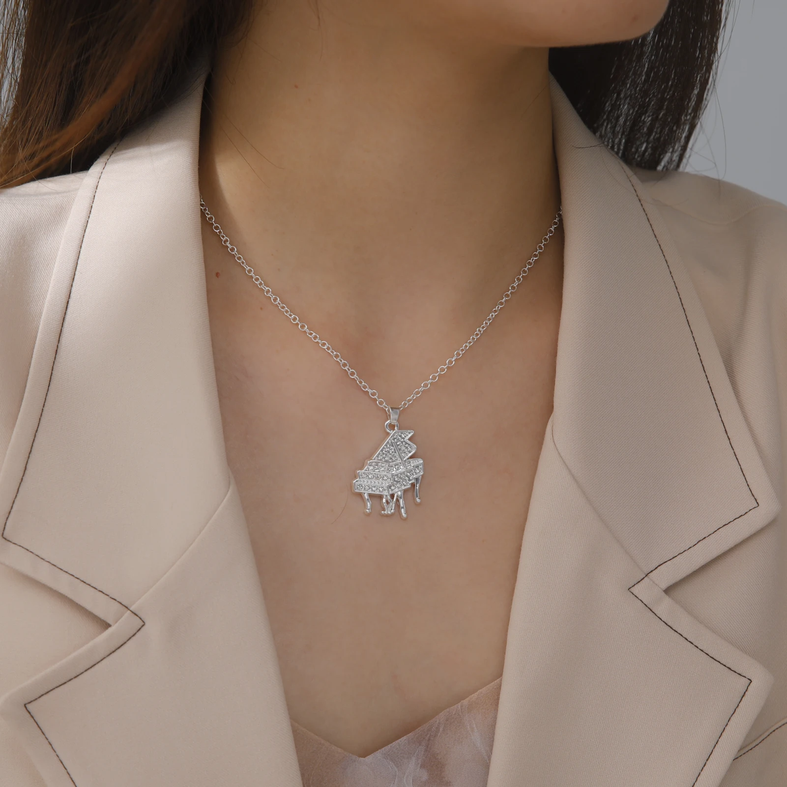 Kkjoy Zircon Fashion Grand Piano Necklace For Women Music Chain Classic Pure Crystal Concert Gift For Kid Girl Jewelry Gift