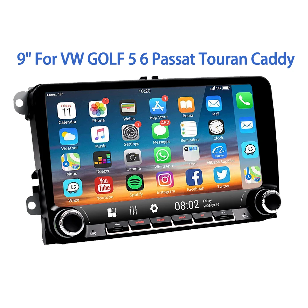 ESSGOO Android 15 9 Zoll 64G Für VW GOLF 5 6 Plus Touran Caddy Kabelloses Carplay Autoradio GPS NAVI WIFI SWC RDS BT USB TypeC