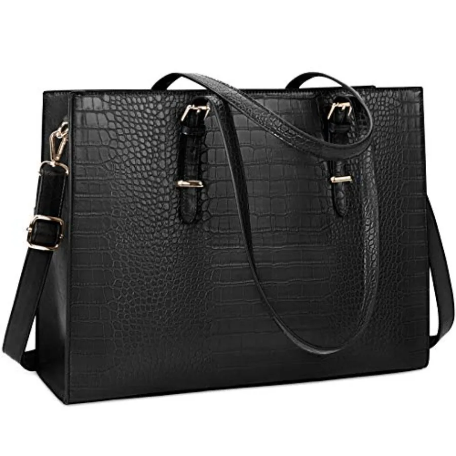 

Laptop Bag for Women 15.6 Inch Crocodile Tote Bag Leather Briefcase Business with Adjustable Handles for Work Travel Teacher Nu