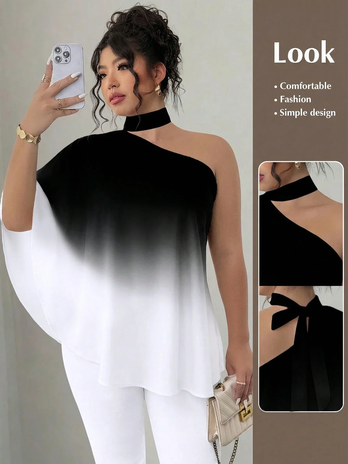 

Асимметричная блузка омбре с рукавами-крылышками для женщин, летняя