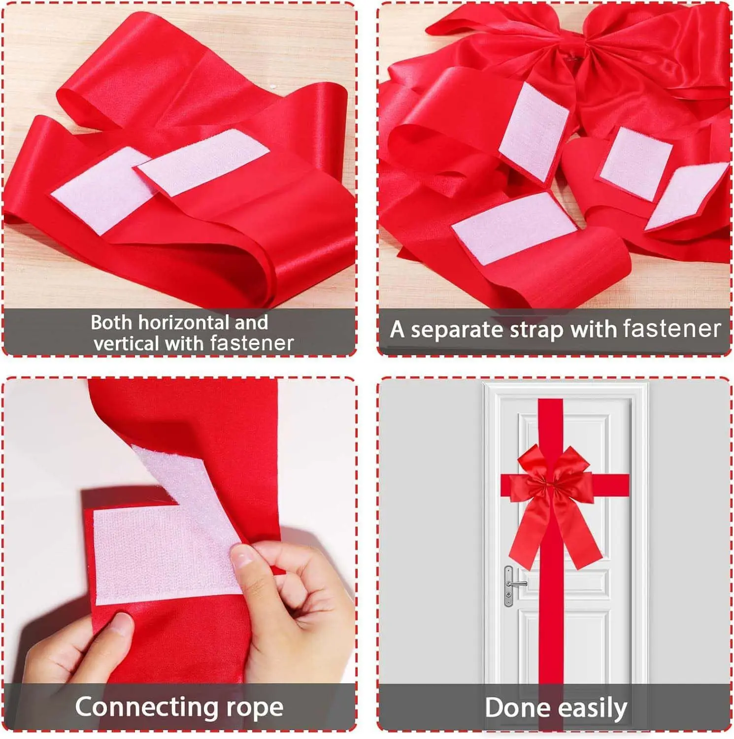 Christmas Front Door Decoration Hanging Large Red Bow Knot Imitation Linen Ribbon New Year Xmas Front Door Decor Big Bow DIY