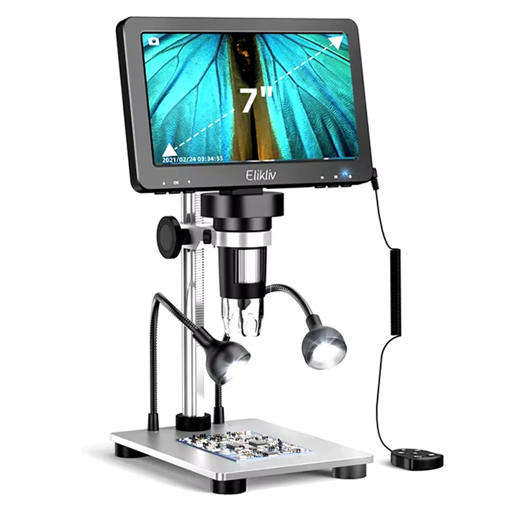 

Elikliv EDM9 7'' LCD Digital Microscope 1200X 1080P Electronics Microscope with 12MP Camera Sensor 10 LEDs for Windows/Mac OS