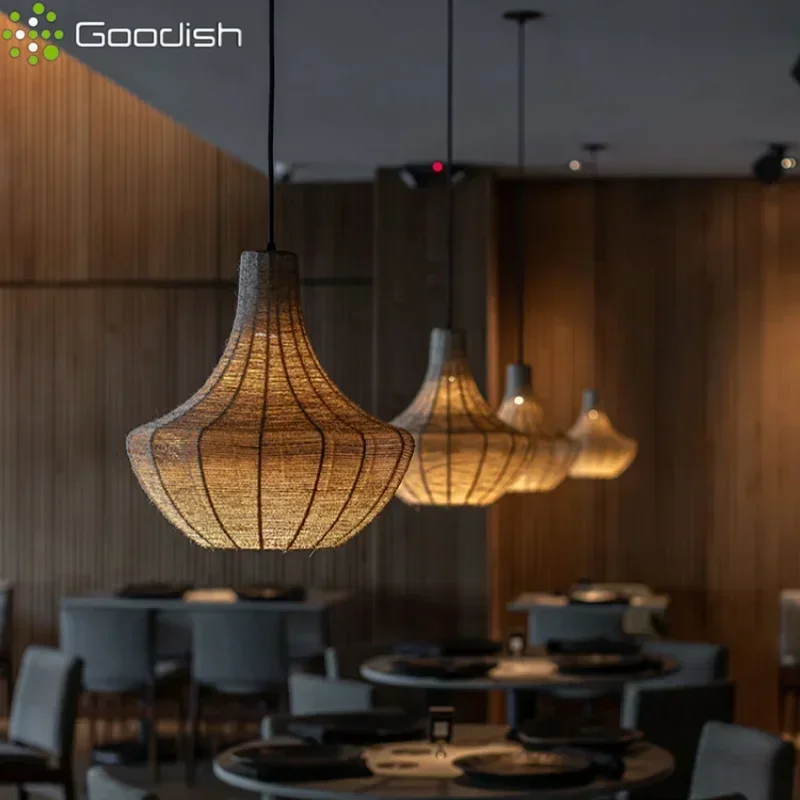 

Modern Minimalist Nordic Hemp Rope pumpkin LED Pendant Lights Art Hand-Knitted Lamps for Restaurant Home Decoration Chandelier