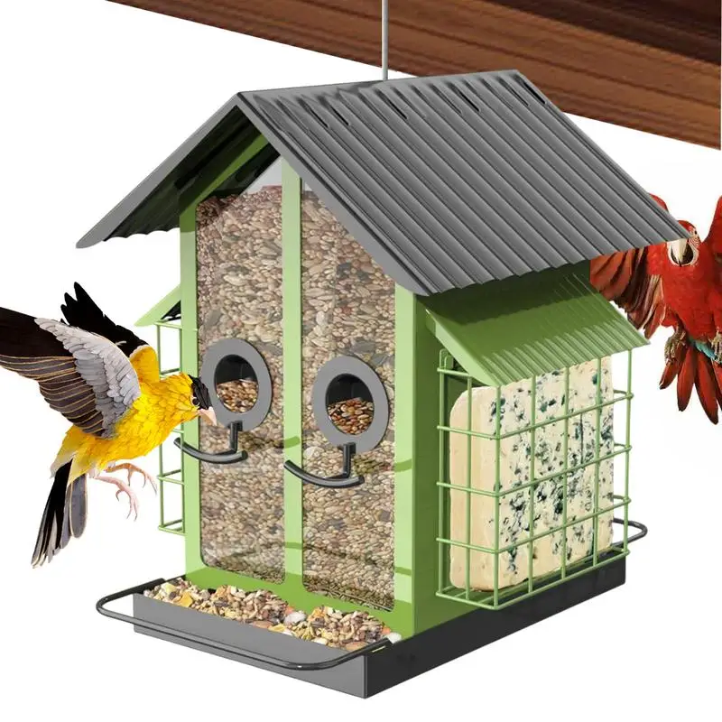 

Bird Feeders For Outdoors Squirrel Proof Metal Acrylic Small Bird Feeder With Double Roof Weather Resistant Backyard Birding