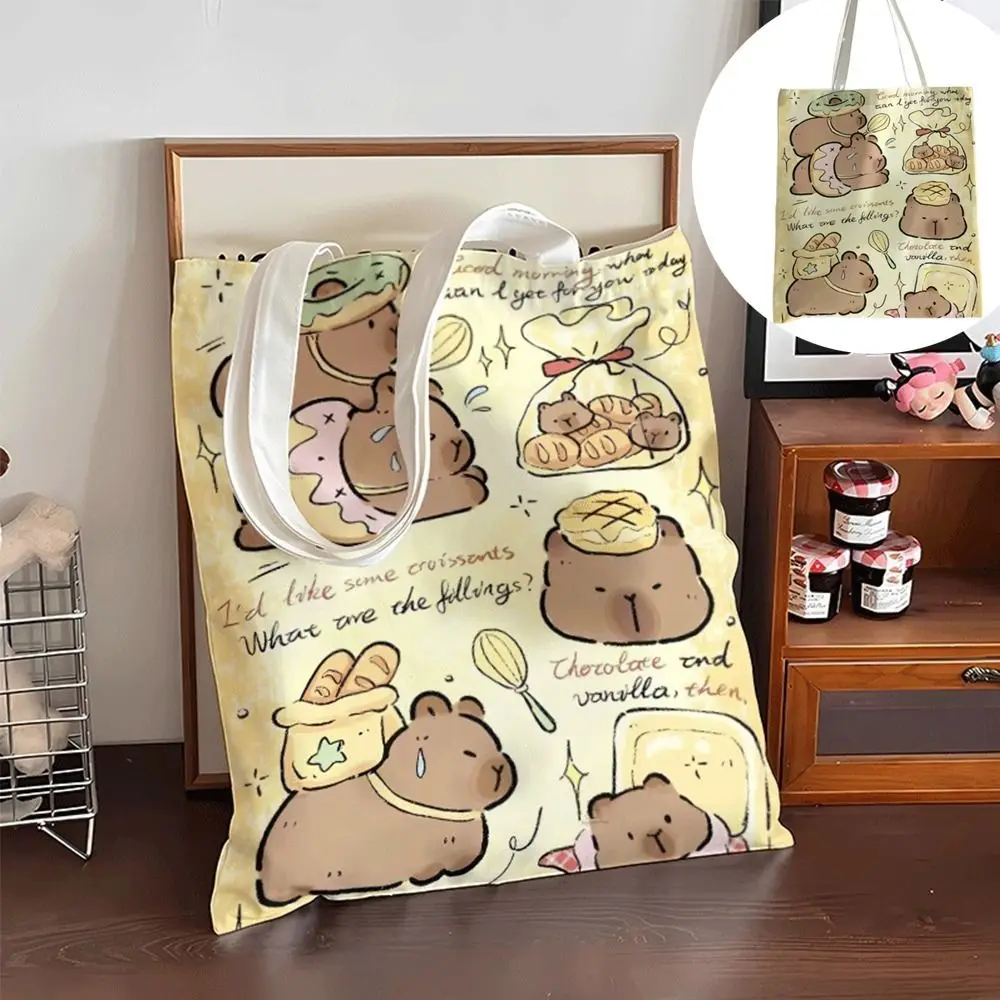 Large Capacity Capybara Canvas Bags Cute Cartoon Shoulder Bag Work Commuting Portable Handbag