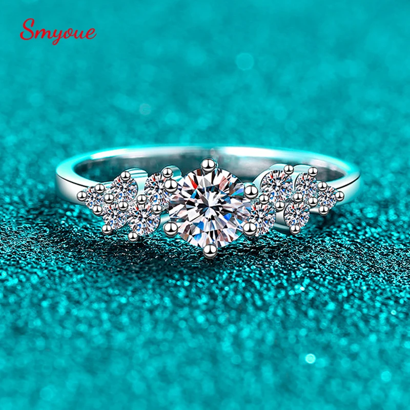Smyoue Pass Diamond Tester 5/6.5mm D VVS1 Moissanite Rings for Women Sparkling Wedding Promise Band 925 Sterling Silver Jewelry