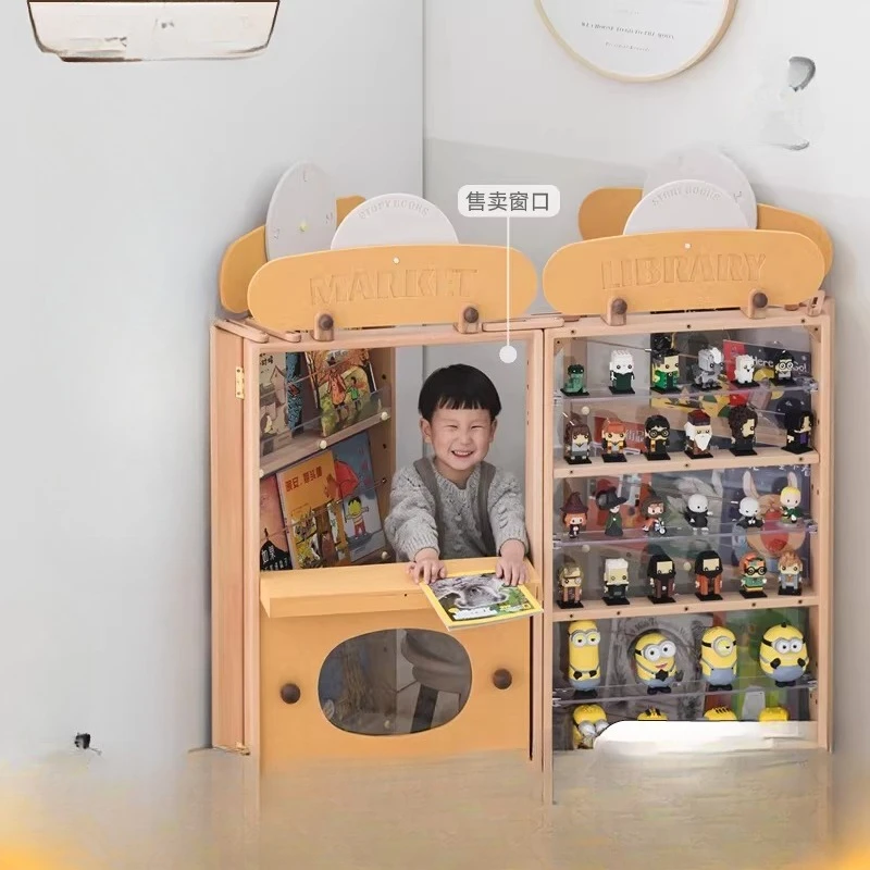 

Customizable one by one, bookshelf floor-to-ceiling figure cabinet, children's room reading corner, all solid wood storage rack