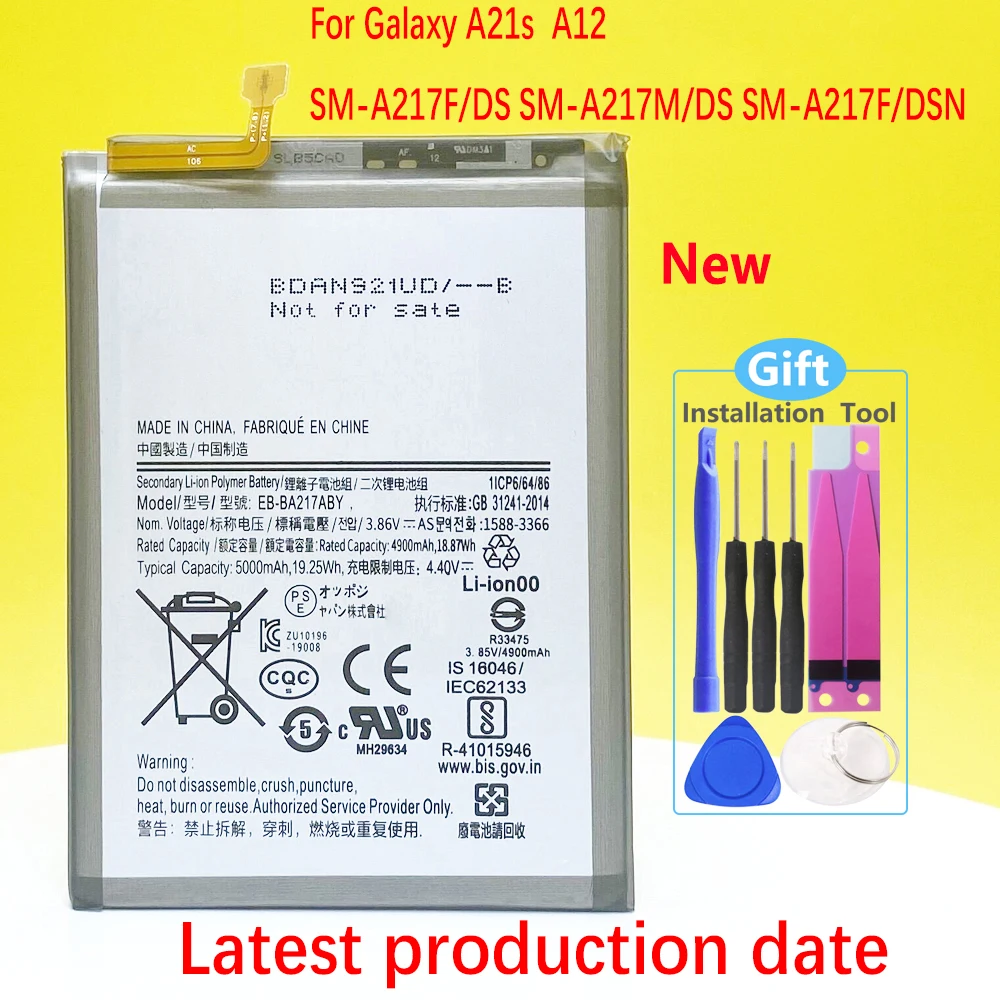 New EB-BA217ABY 5000mAh Battery For Samsung Galaxy A21s A12 SM-A217F/DS SM-A217M/DS SM-A217F/DSN Phone Replacement With Tools