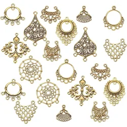 40pcs 10 Styles Chandelier Connector Charms Component Links Alloy Hollow Filigree Pendants Flat Round Teardrop Triangle