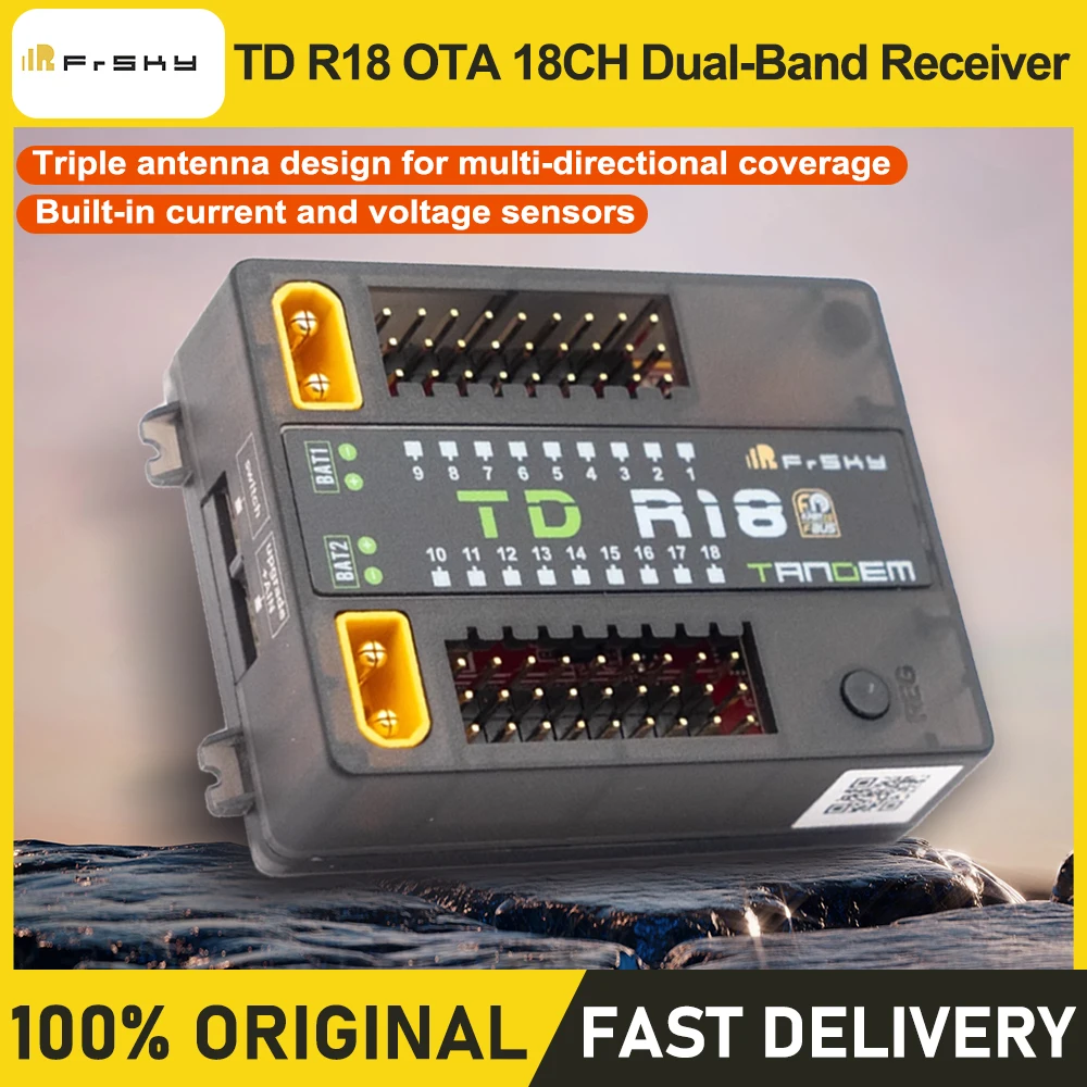 FrSky TD R18 OTA 2.4G 900M 18CH جنبا إلى جنب ثنائي النطاق استقبال الكمون المنخفض طويلة المدى المدمج في مفتاح الطاقة الجهد الحالي الاستشعار #1
