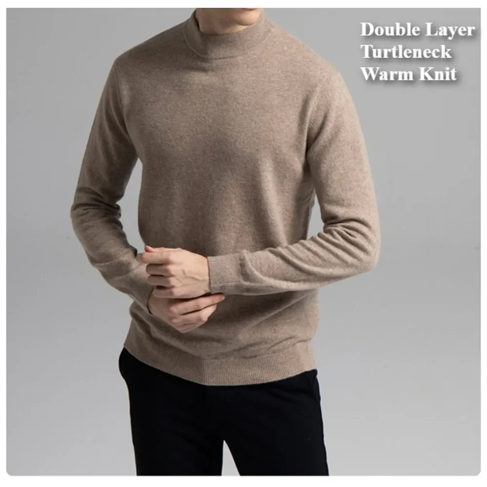 

Mens Turtleneck Sweater Double Fleece Collar 90 Cashmere Soft Fitted Warm Thick FW Pullover Fashion Casual High Quality Knit Top