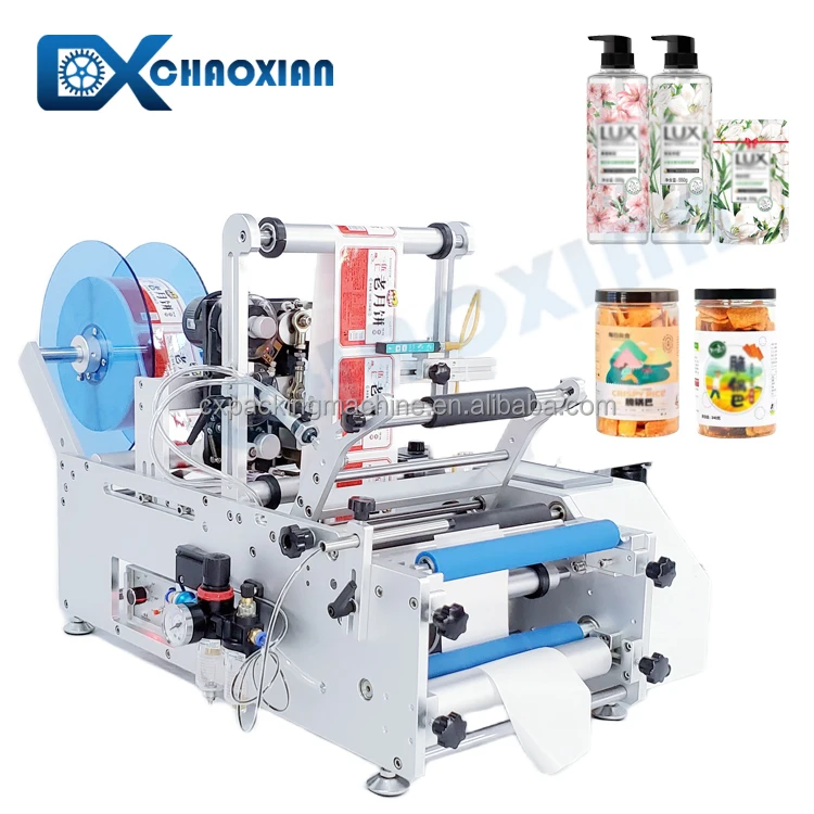

Semi-automatic Round Bottle Labeling Machine Jam Jar Snack Plastic Can Water Round Bottle Sticker Machine