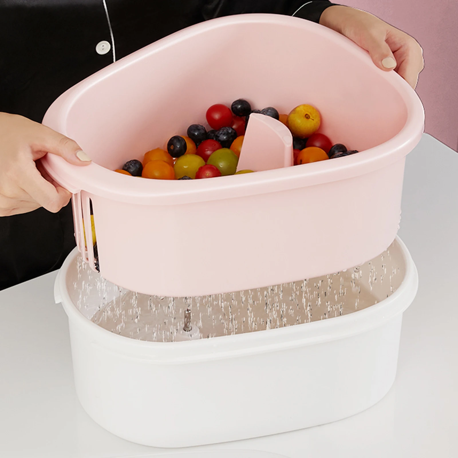 Drain Basket Self Draining Anti Slip Base Fruit Washer with Bowl for Vegetables Fruits Multifunctional Kitchen Gadgets Salad