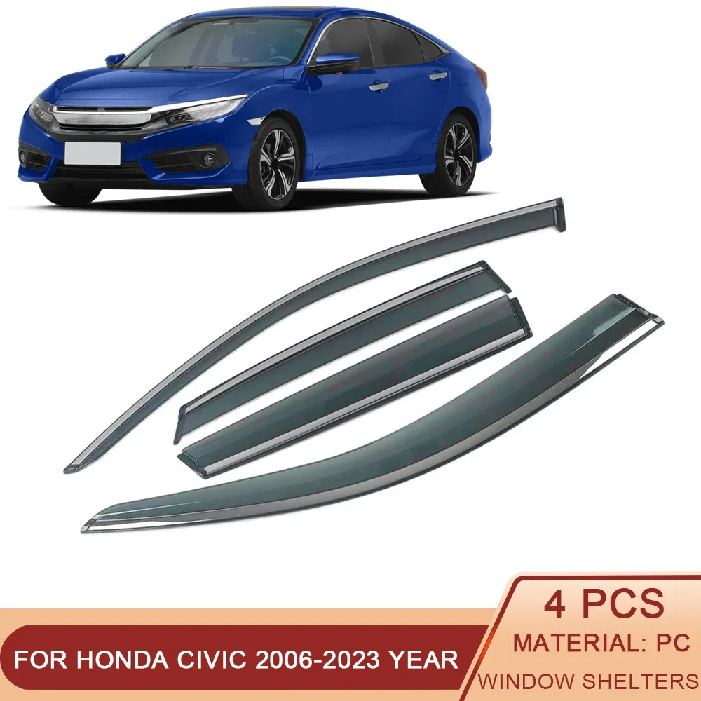 

For HONDA CIVIC 10th Generation 2006-2023 Car Window Sun Rain Shade Visors Shield Shelter Protector Cover Trim Frame Sticker