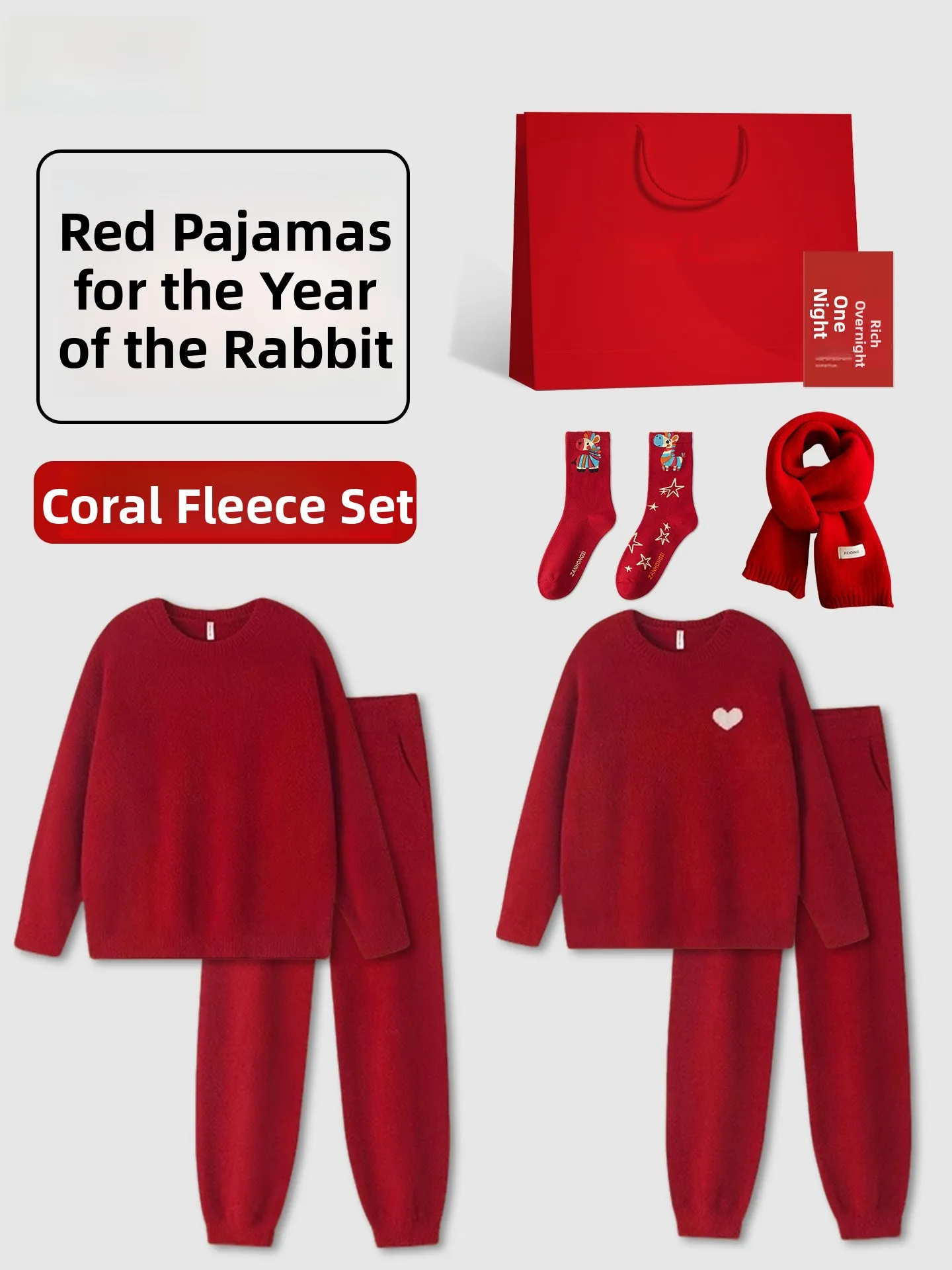 vetements-d'interieur-decontractes-en-polaire-corail-rouge-pour-femme-avec-echarpe-cadeau-pour-jeunes-coupe-decontractee-manches-longues