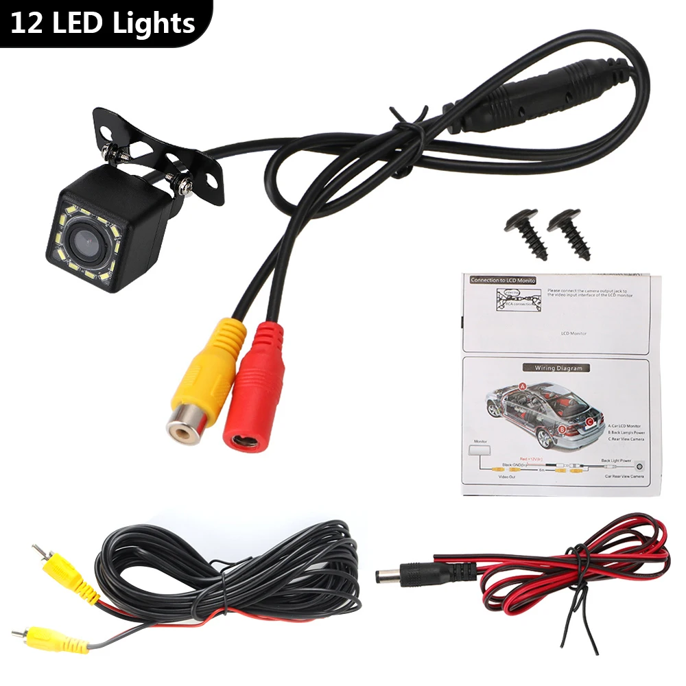 

Ptopoyun Car Rear View Camera 4 LED 12 LED Night Vision Reversing Auto Parking Monitor CCD Waterproof 170 Degree HD Video Camera