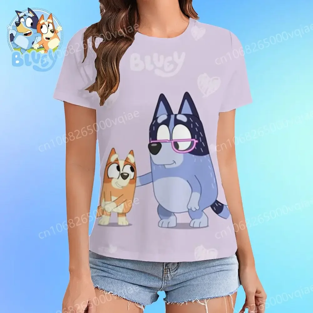 T-shirt damski Summer XS-3XL Fashion 2025 Summer New 3D Print Bluey Shoujo Girl Style Kawaii Lovely Streetwear Cool Anime Y2k