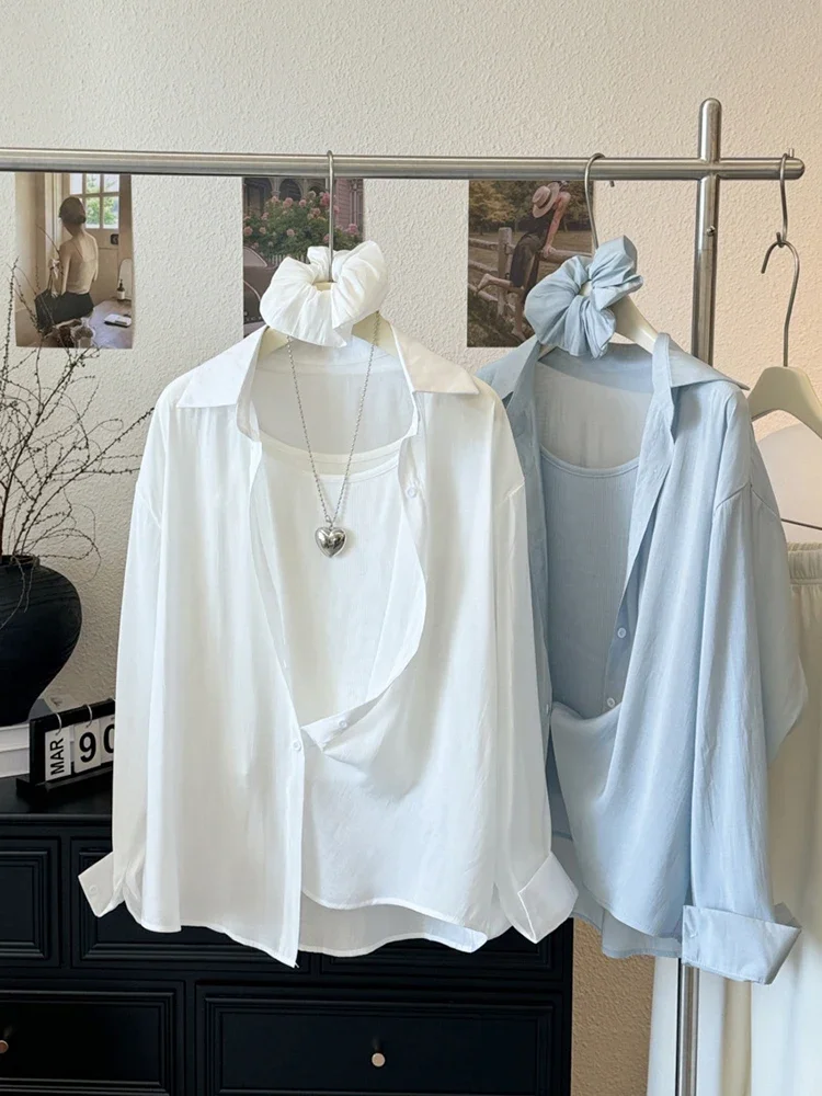 

Женская блузка, новинка лета 2024, универсальные темпераментные рубашки с длинными рукавами, модные однотонные рубашки, офисные женские элегантные топы