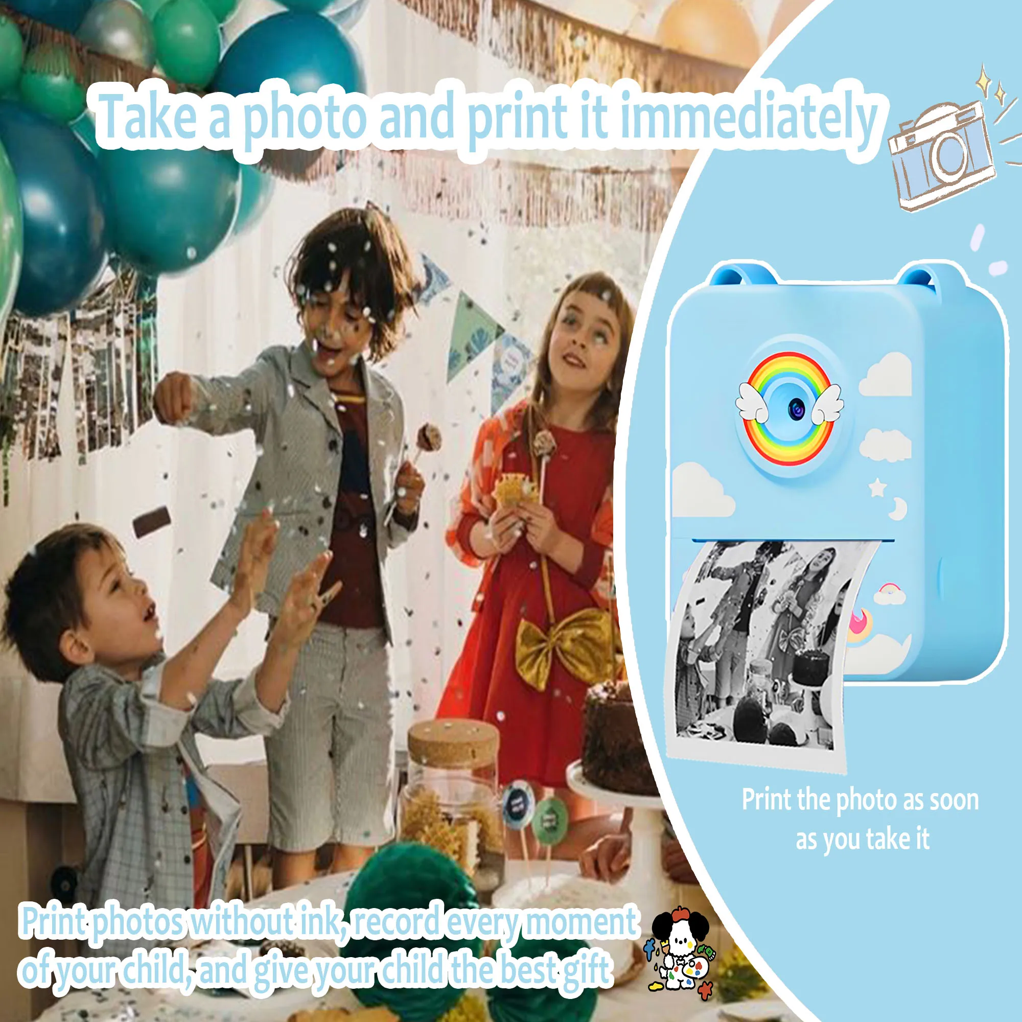 Kindercamera's Kindercamera voor kinderen Instant Print Draagbare kleine camera, 3 rollen printpapier, cadeau voor jongens en meisjes