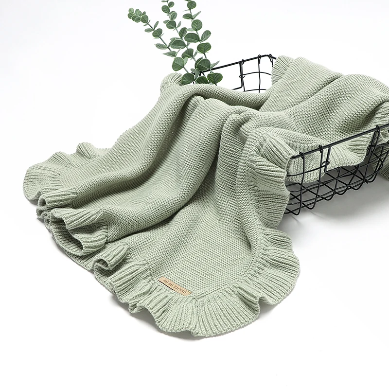 Baby Blankets Knitted Infant Boys Crib Bedding Quilt Girls Plaid 90*70cm Newborn Stroller Swaddling Warp Fashion Solid Ruffles