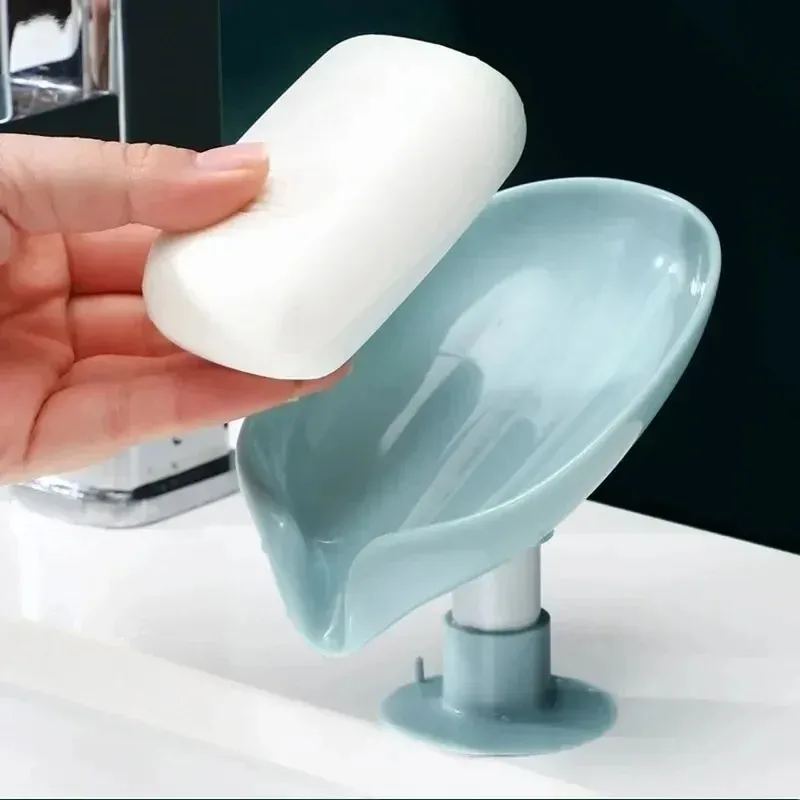 1-2Pcs Drain Soap Holder Bathroom Items Leaf Shape Wall Soap Dish for Bathroom Punch-free Suction Cup Standing Things the Home