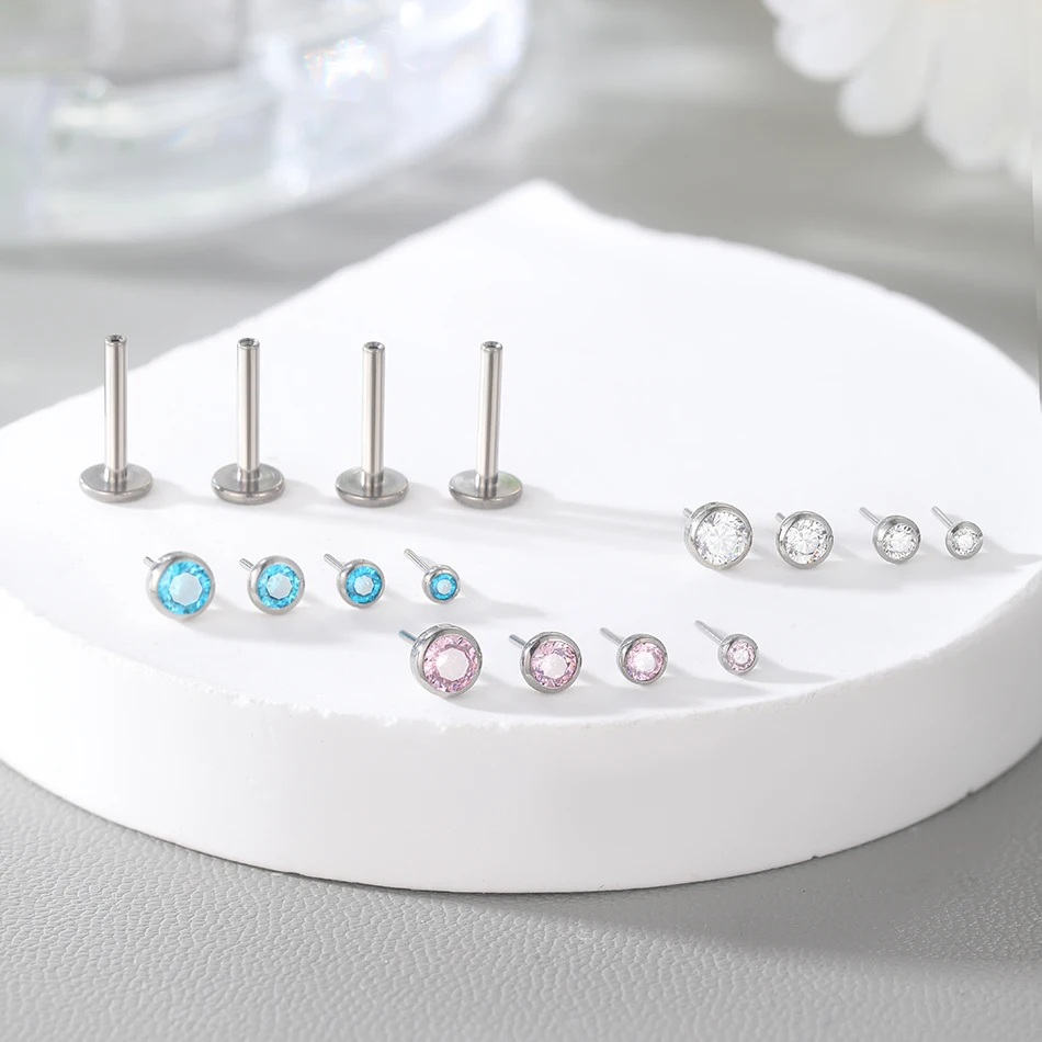 1Pc Titanium Threadless Ends Push Pin Labret Stud Lip Piercing Opal Ear Cartilage Helix Ear Tragus Stud Body Piercing Jewelry