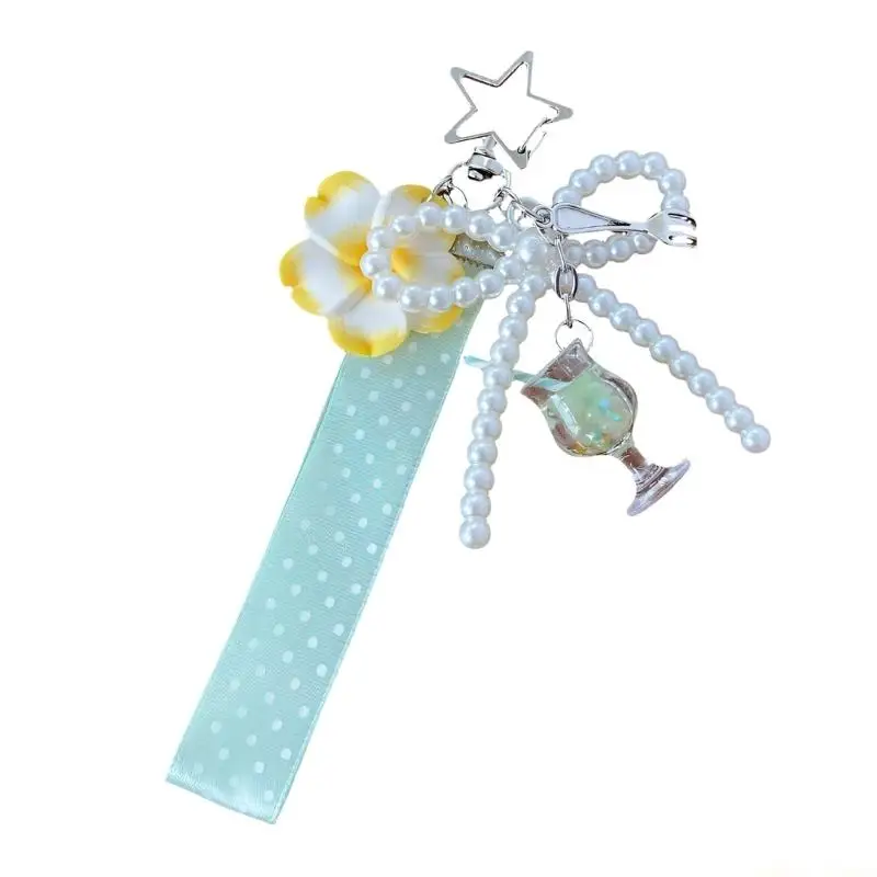 31BF Sweet Flower Pendant Keychain With Dot And Lace Unique Rings Accessory For Teen Girls And Ladies