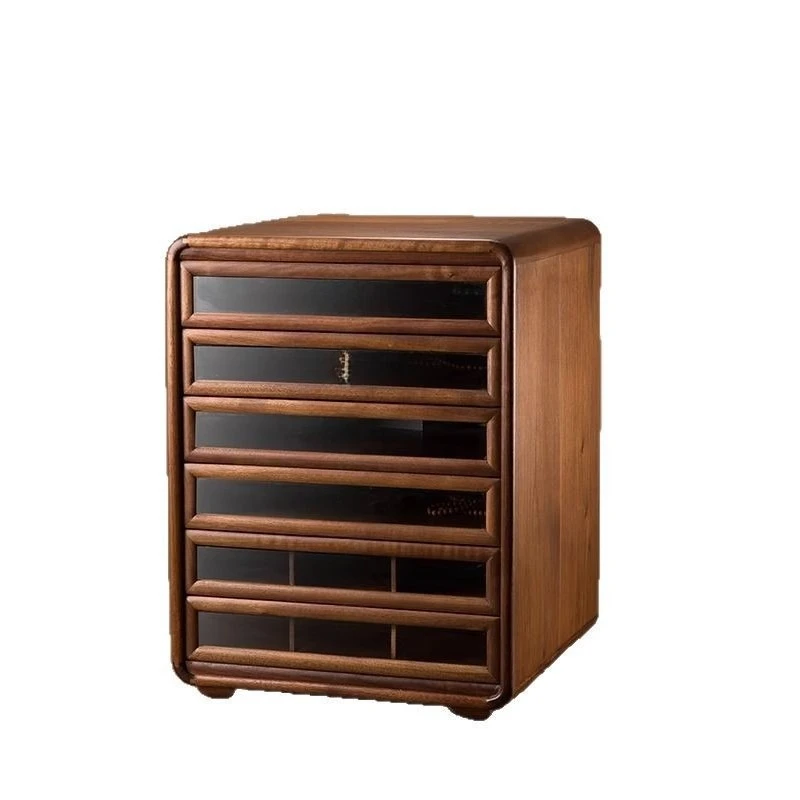 Black walnut solid wood storage cabinet, drawer type household cup tea set storage cabinet, multi-layer dust storage cabinet