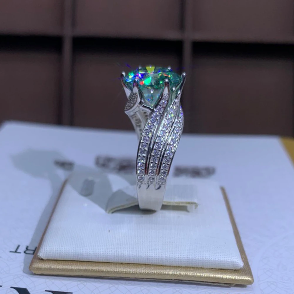 Serene Day – bague Moissanite verte 5ct, stylo de forage, diamant S925 en argent Sterling, bijoux fins pour cadeau de mariage de luxe