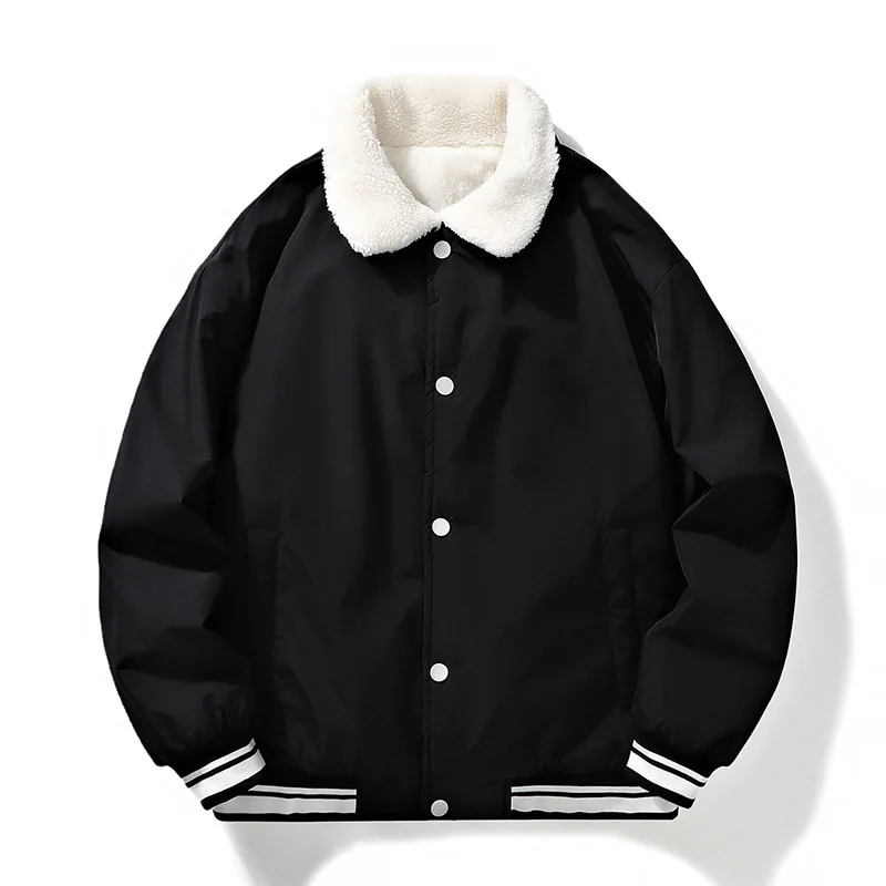

Мужская куртка большого размера с меховым воротником ягненка, осенне-зимняя модная повседневная верхняя одежда с отложным воротником на подкладке для пар