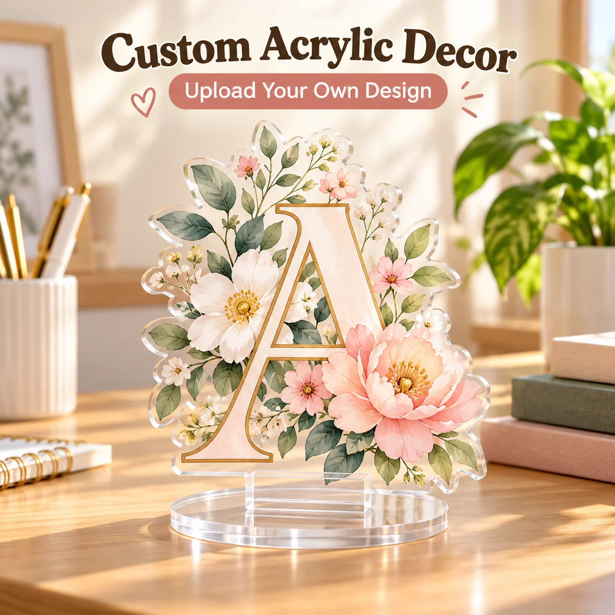 Custom Acrylic Stand Decor, Personalized Image Design Clear Acrylic Standee with Slot Base Display Gift for Home Office Party